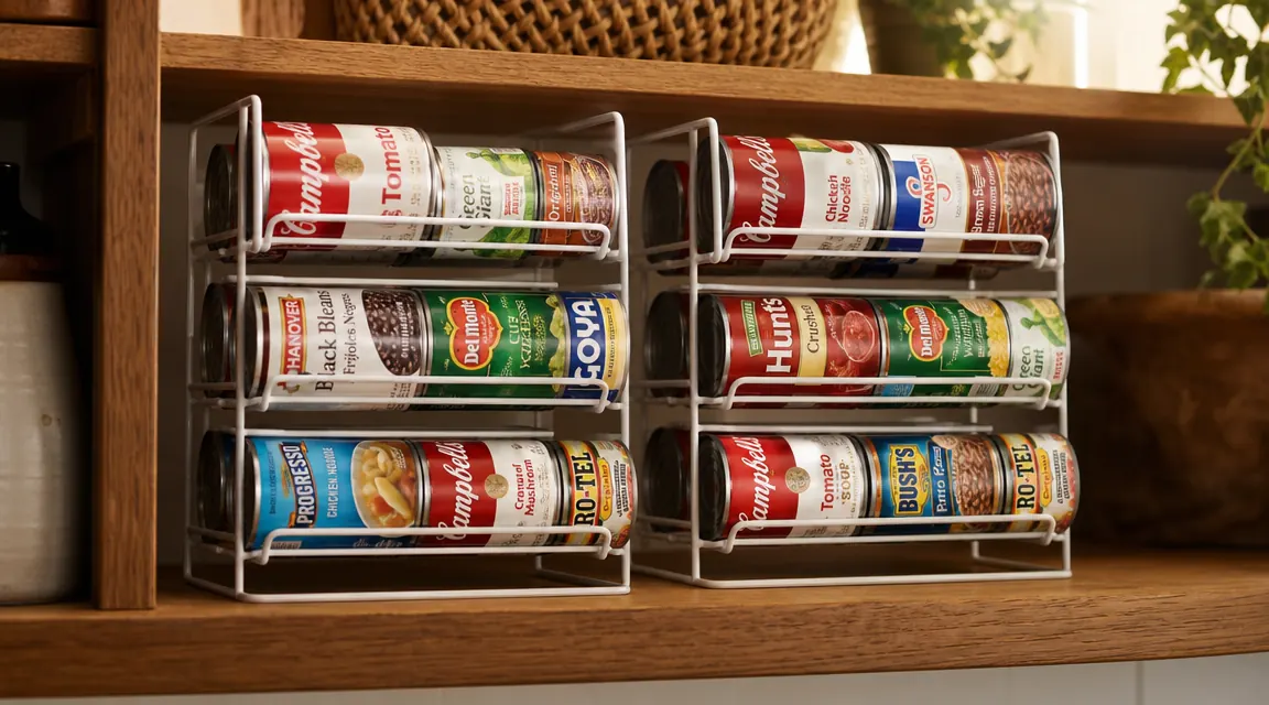 Simple Houseware Can Dispenser vs Sorbus Can Rack: Which One Handles a Deep Pantry Shelf?